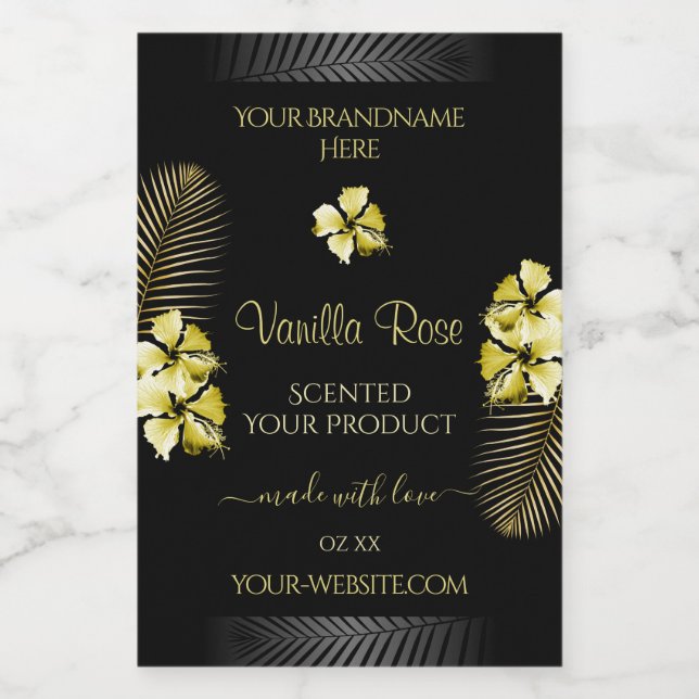 Para Comida Rótulo de Produto Dourado de Preto Tropical Flores (Rótulo Único)