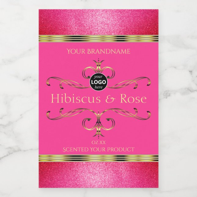 Para Comida Rótulo de Produto Dourado Rosa Quente com Bordas d (Rótulo Único)
