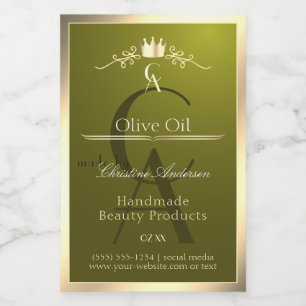 Para Comida Rótulo de produto verde-oliva com monograma de qua