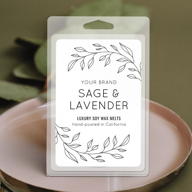 Para Comida Rótulo Mínimo de Folga Botânica de Folhas de Cera  (Elegant rectangle product label perfect for wax melt clamshells, pouches or boxes)