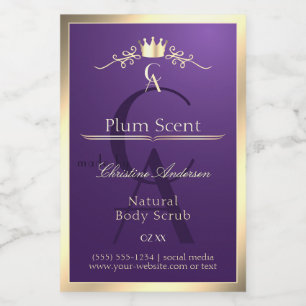 Para Comida Rótulo Real do Produto Roxo Dourado Quadro e Monog