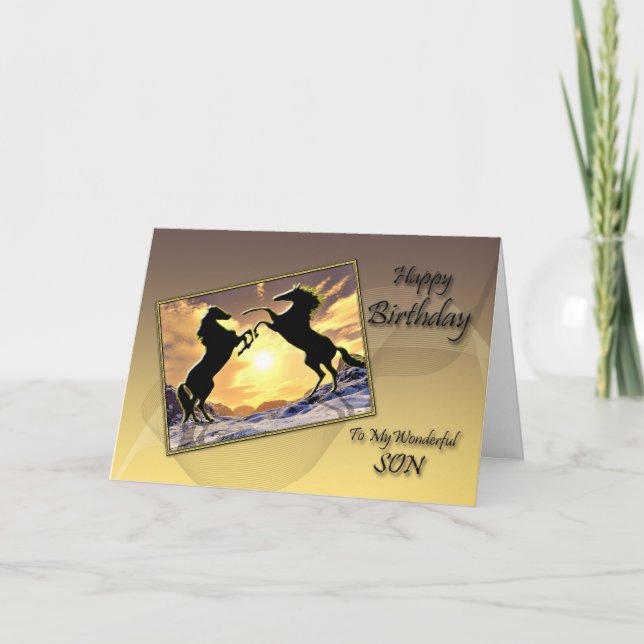 Para Filho um cartão de aniversário com cavalos de (Frente)