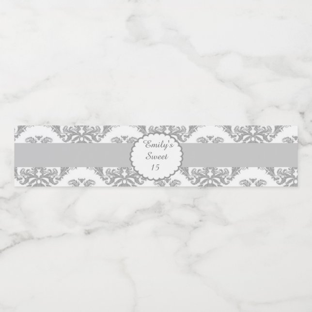 Para Garrafa D'água Doce 16 15 Rótulo do Frasco Cinza Silver Damasco (Rótulo Único)