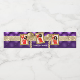 Para Garrafa D'água Rótulo de Água Roxo e Dourado com Imagens