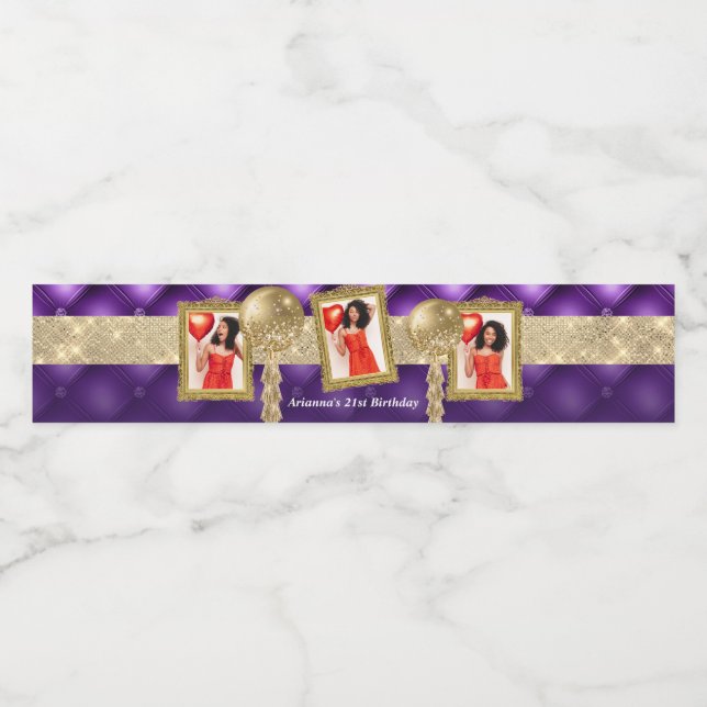 Para Garrafa D'água Rótulo de Água Roxo e Dourado com Imagens (Rótulo Único)