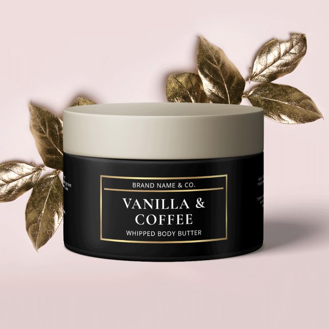 Para Garrafa D'água Rótulo de Componentes do Jar da Manteiga do Corpo  (Enhance your packaging with this sleek black and gold cosmetic jar label design)