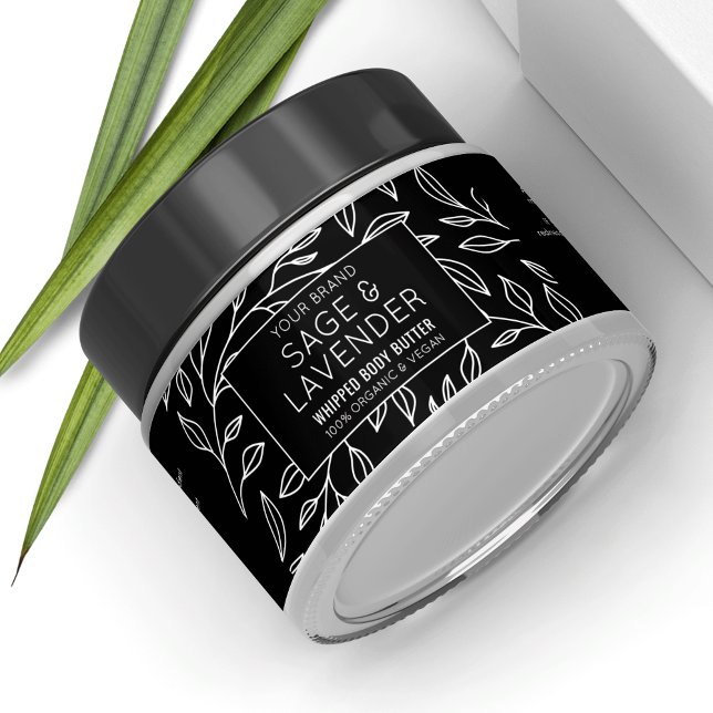 Para Garrafa D'água Rótulo de Invólucro de Jar Cosmético Preto Minimiz (Minimalist floral skincare jar wrapper label template in black and white with)