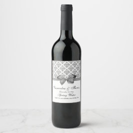 Para Garrafa De Vinho Vintage Prata What Damask Cinza H Rótulo da garraf