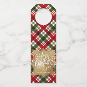 Para Garrafa Dourado Feliz Natal na Xadrez com a Etiqueta do Ar