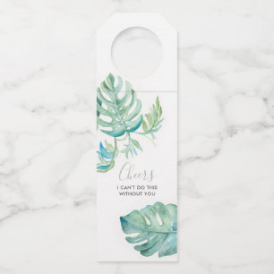 Para Garrafa Etiqueta de Vinho com Folhas de Monstera em Aquare