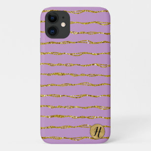 Para iPhone 11 Brilho Dourado e capa de telefone roxa