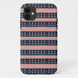 Para iPhone 11 Capa de telefone branca-vermelha e náutica