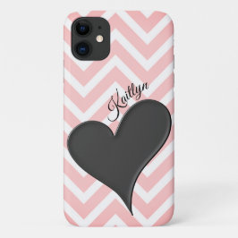 Para iPhone 11 Capa de telefone com coração preto em faixa de che