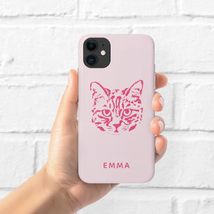 Para iPhone 11 Capa de telefone com ilustração de gato rosa