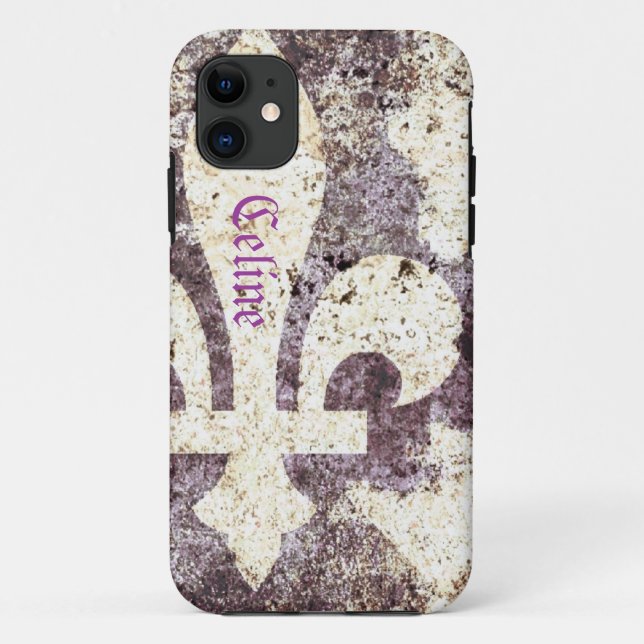 Para iPhone 11 Capa de telefone da flor de lis do Grunge (Verso)