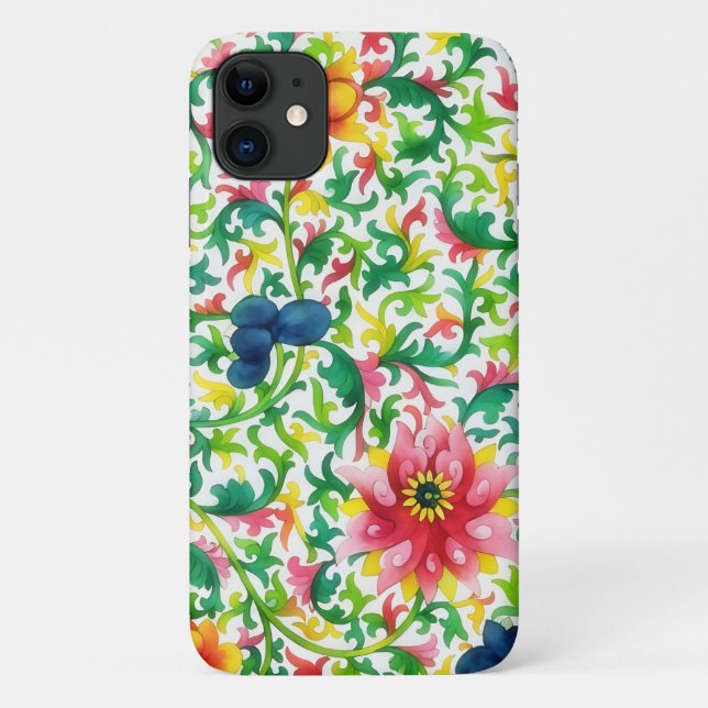 Para iPhone 11 Capa de telefone de Arte Floral do Estilo de Vinta (Verso)