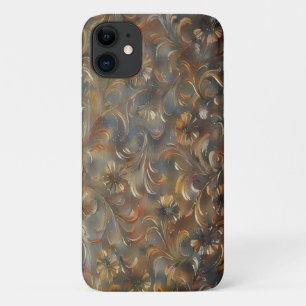 Para iPhone 11 Capa de telefone de Bronze e Cinza de Arte Floral