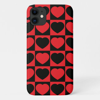 Para iPhone 11 capa de telefone de corações preto e vermelho