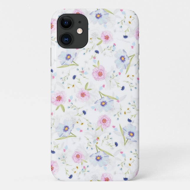 Para iPhone 11 Capa de telefone de Florestas de Cor de Água Rosa  (Verso)