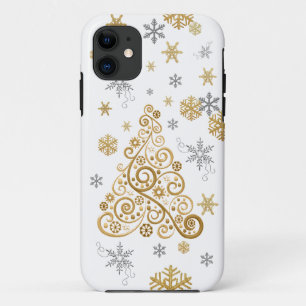 Para iPhone 11 Capa de telefone de Natal em Ouro e Prata