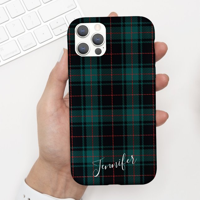 Para iPhone 11 Capa de telefone do nome da Xadrez Tartan Verde Pr (Criador carregado)