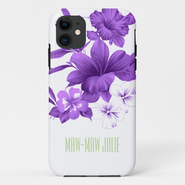 Para iPhone 11 Capa de telefone florescida tropical roxa feita (Verso)