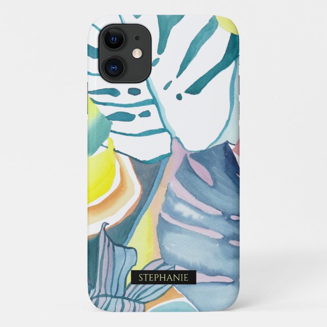 Para iPhone 11 Capa de telefone Monstera Aquarela Arte Abstrata N (Verso)