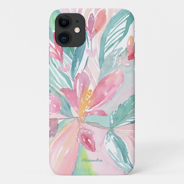 Para iPhone 11 Capa de telefone Personalizada de Arte Floral Wate (Verso)