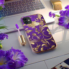 Para iPhone 11 Capa de telefone Púrpura e Dourada do Monograma