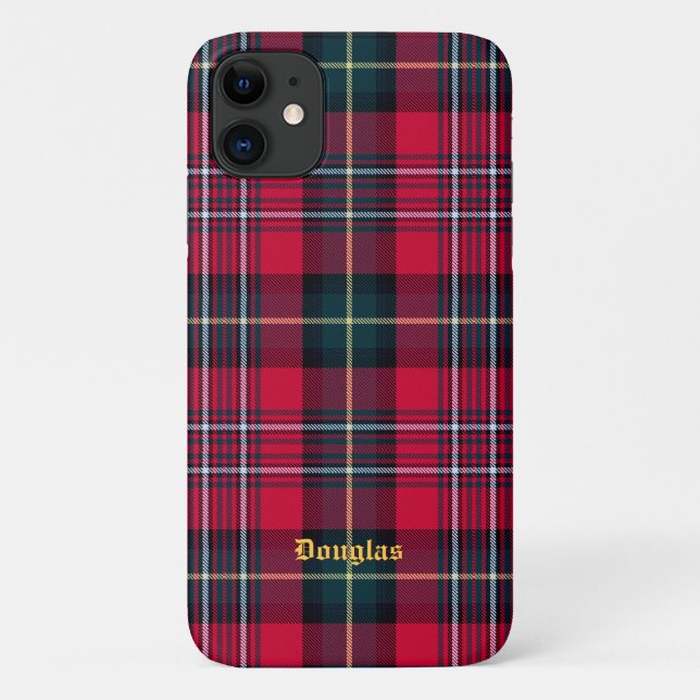 Para iPhone 11 Capa de telefone Red Tartan com Nome ou Iniciais (Verso)