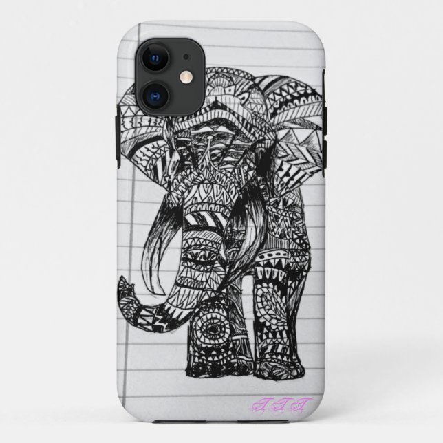 Para iPhone 11 Capa de telefone tirada mão do elefante (Verso)