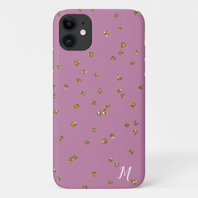Para iPhone 11 Confetti Dourado com brilho e Capa de telefone ros (Verso)