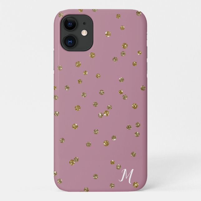Para iPhone 11 Confetti Dourado com brilho e Capa de telefone ros (Verso)