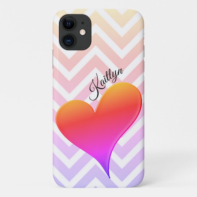 Para iPhone 11 Coração Sunset Ombre na Capa de telefone de Stripe (Verso)