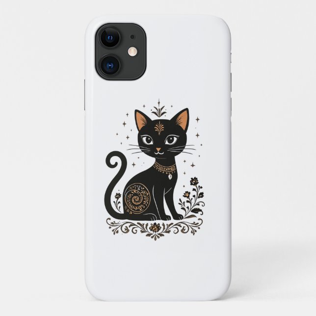 Para iPhone 11 Elegante capa de telefone com arte de gato preto – (Verso)