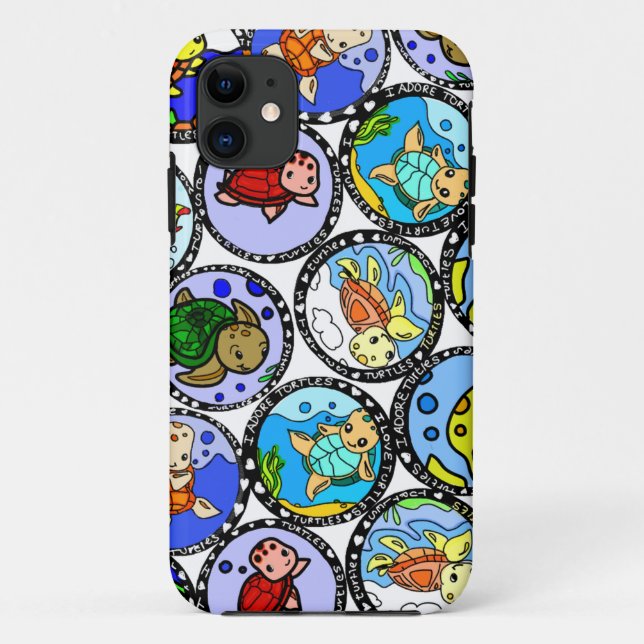 Para iPhone 11 Eu amo capa de telefone de tartarugas (Verso)