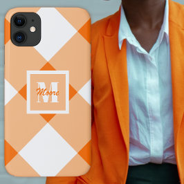 Para iPhone 11 Gingham - Capa de telefone de laranja escuro e pas