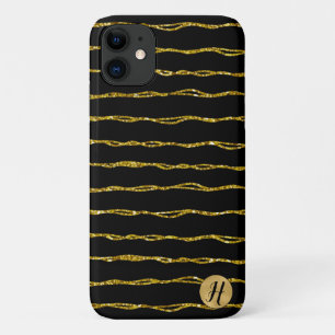 Para iPhone 11 Glitter Dourado e Capa de telefone preta