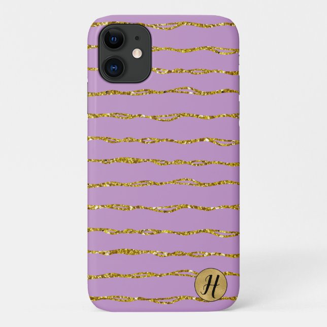 Para iPhone 11 Glitter Dourado e Capa de telefone roxa (Verso)