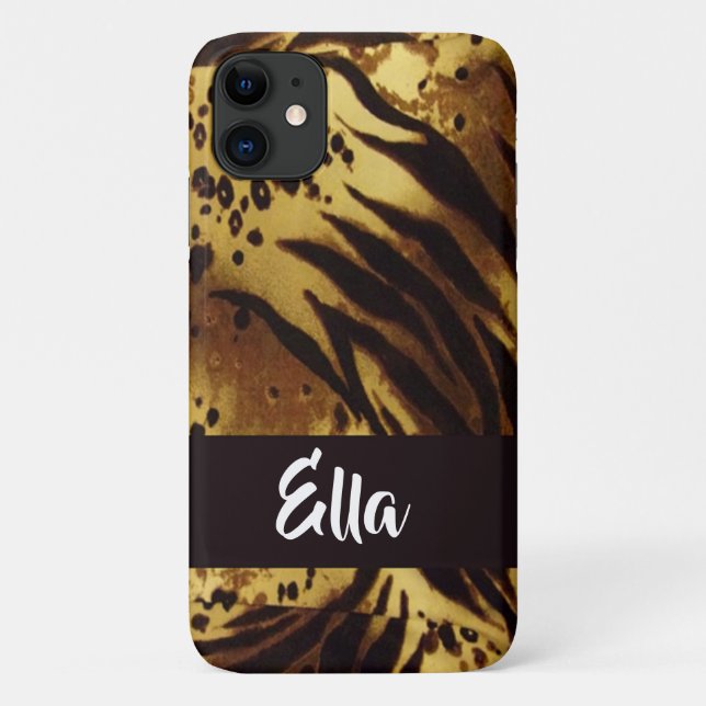 Para iPhone 11 impressão de capa de tigre de nome personalizado (Verso)