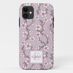 Para iPhone 11 Lavanda Monograma Floral Capa de telefone