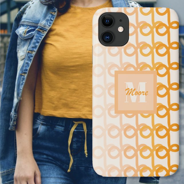 Para iPhone 11 Linhas de Loopy - Capa de telefone de Ombro Laranj (Loopy Lines - Orange Ombre Phone Case by Leapfroglisics Shop)