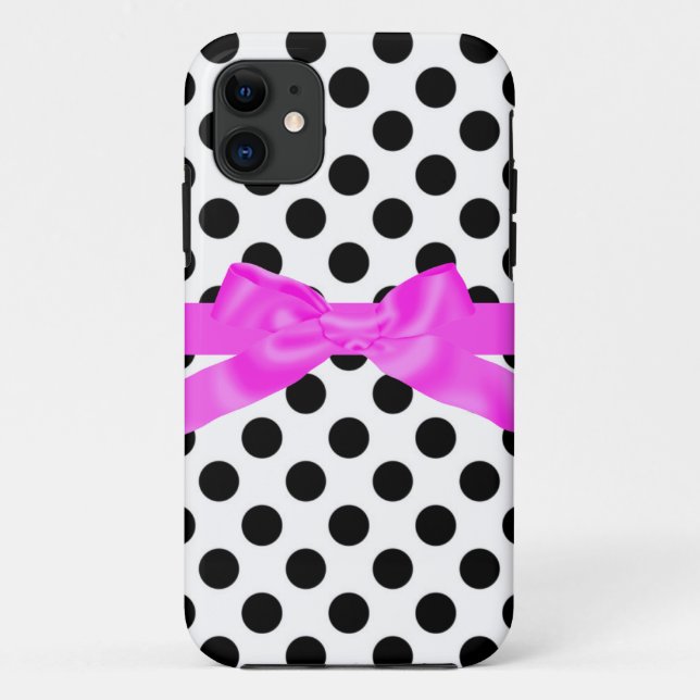 PARA iPhone 11 PINK BOLINHAS PRETA COM CAPA DE TELEFONE ARCO (Verso)