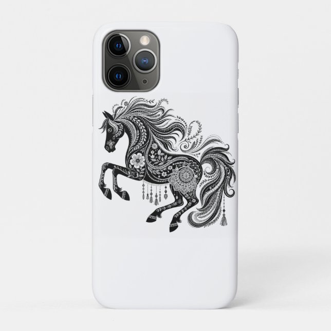Para iPhone 11 Pro Capa de telefone com arte de cavalo mandala boho p (Verso)