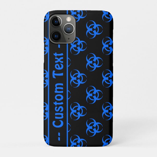 Para iPhone 11 Pro Capa de telefone de risco preto e azul com texto (Verso)