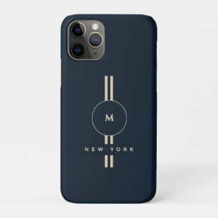 Para iPhone 11 Pro Luxo Monograma Inicial Dourado Midnight Navy capa