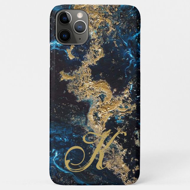 Para iPhone 11 Pro Max Capa de telefone MARBLE Azul Dourada personalizada (Verso)