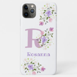 Para iPhone 11 Pro Max design de Nome e Flores Iniciais da capa de telefo
