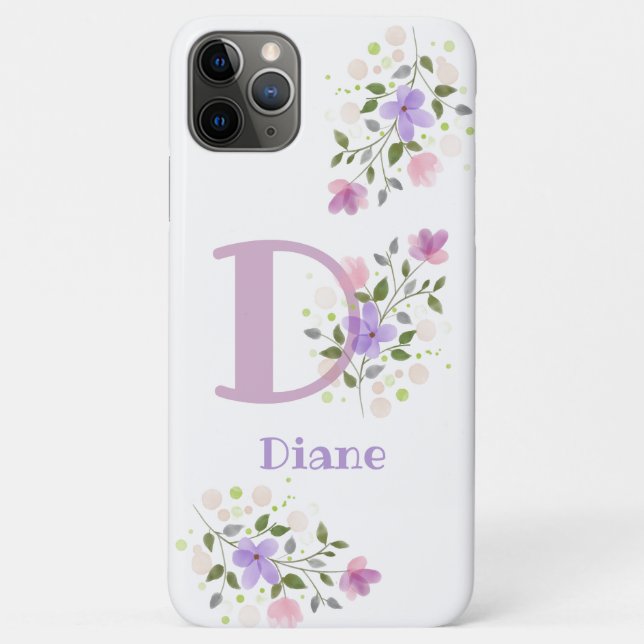 Para iPhone 11 Pro Max Design de Nome e Flores Iniciais da capa de telefo (Verso)