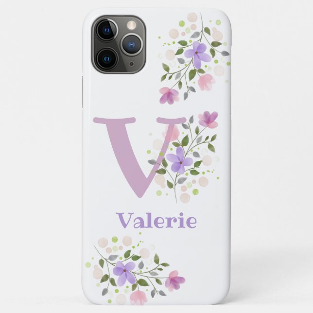 Para iPhone 11 Pro Max Design de Nome e Flores Iniciais da capa de telefo (Verso)